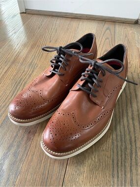 Cole Haan Tan Leather Wingtip Derbys with White Sole
